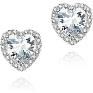 Women's Heart White Elegant Mall Dainty Halo Birthstone Cubic Zirconia Earring